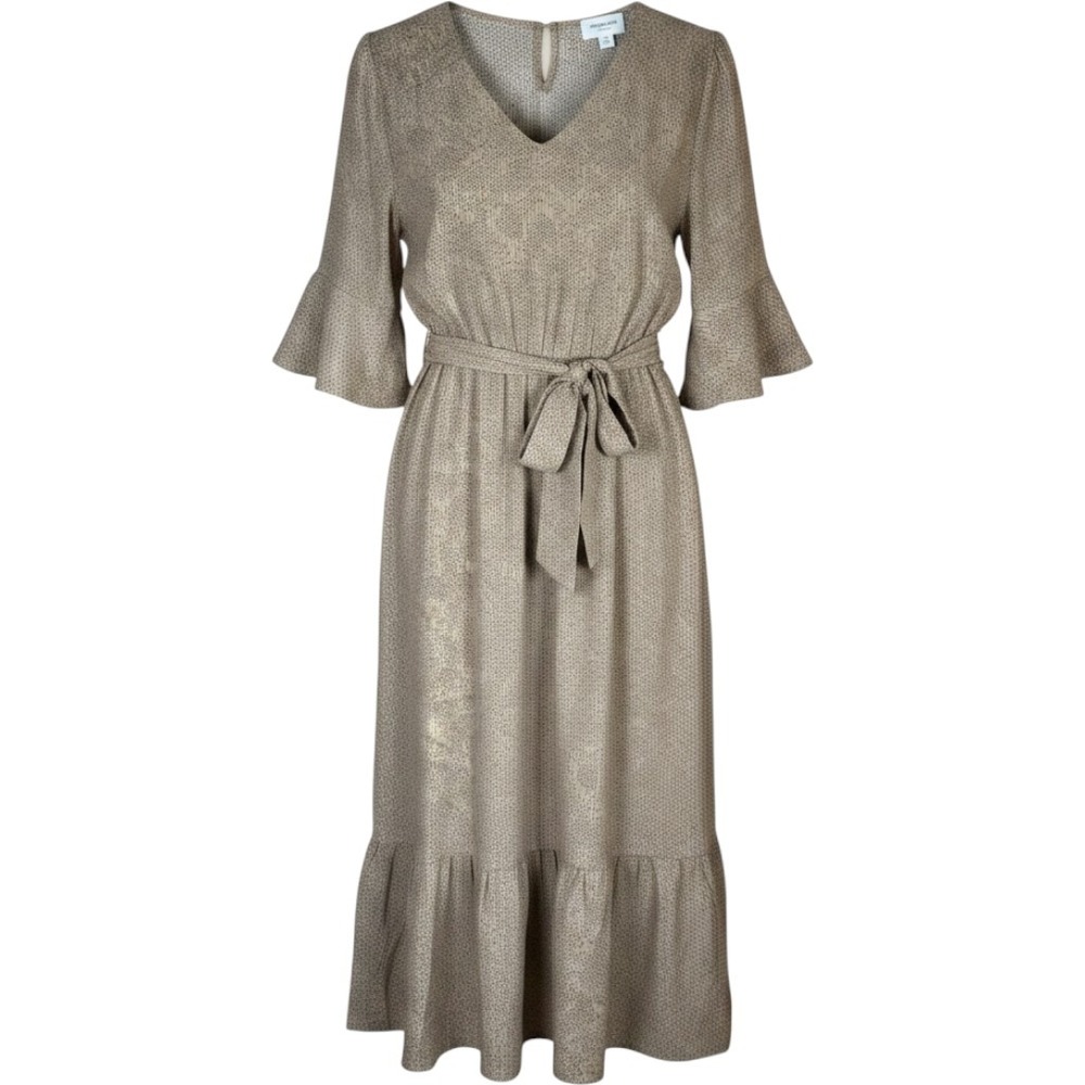 Orange Creek Los Angeles Beige Ditsy Print Midi Dress Medium Tie Waist ID82074